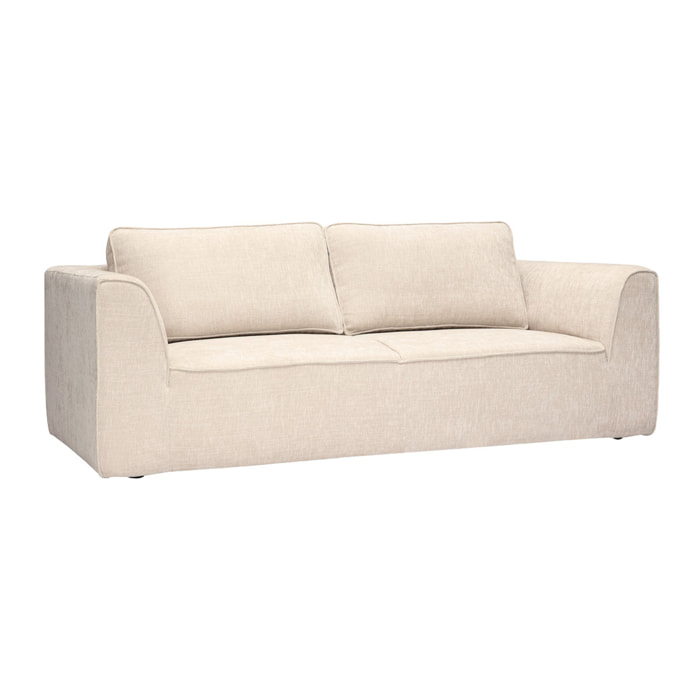 Canapé design en tissu effet velours texturé beige 3 places GRAMMY