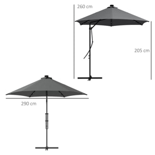 Sombrilla Voladiza de 3 m con Luces LED Sombrilla de Jardín con Manivela y Base Cruzada Parasol Excéntrico para Exterior Patio Terraza Gris Oscuro