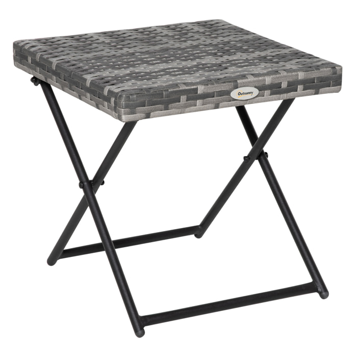 Table basse pliable de jardin style cosy chic dim. 40L x 40l x 40H cm métal époxy résine tressée imitation rotin gris