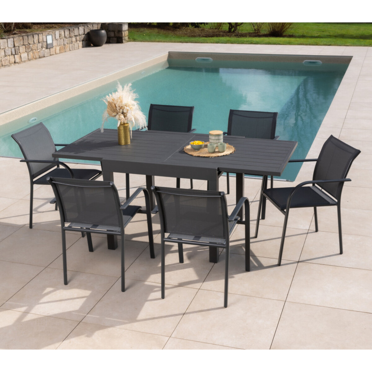 Ensemble table et chaises de jardin  - Gris Anthracite - HONFLEUR BEZIERS