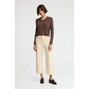 Maglietta cioccolato a maniche lunghe in misto lino con logo Polo Club