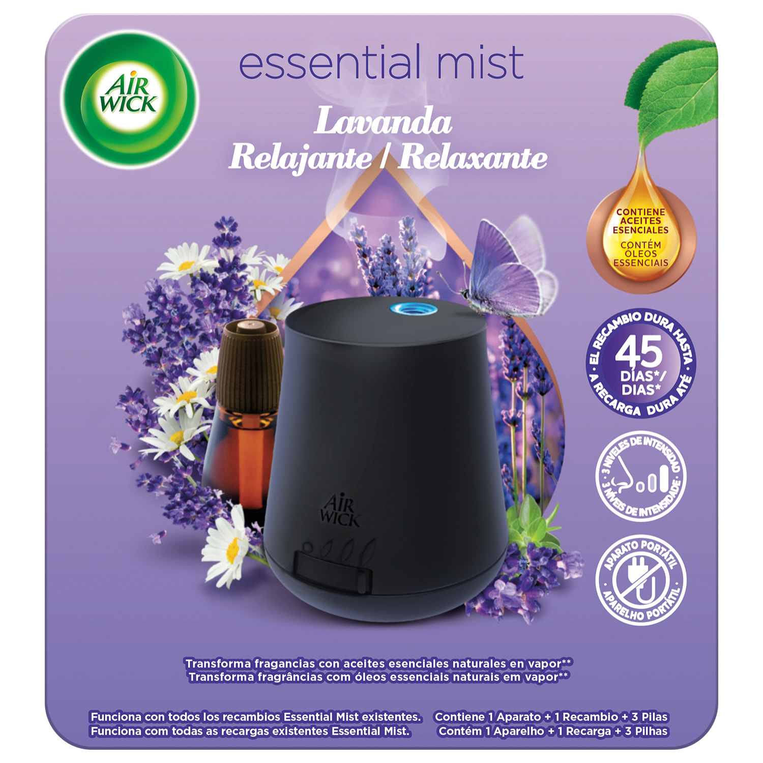 Air Wick Essential Mist - Ambientador difusor aceites esenciales para casa con aroma a Lavanda Relajante -Aparato y Recambio