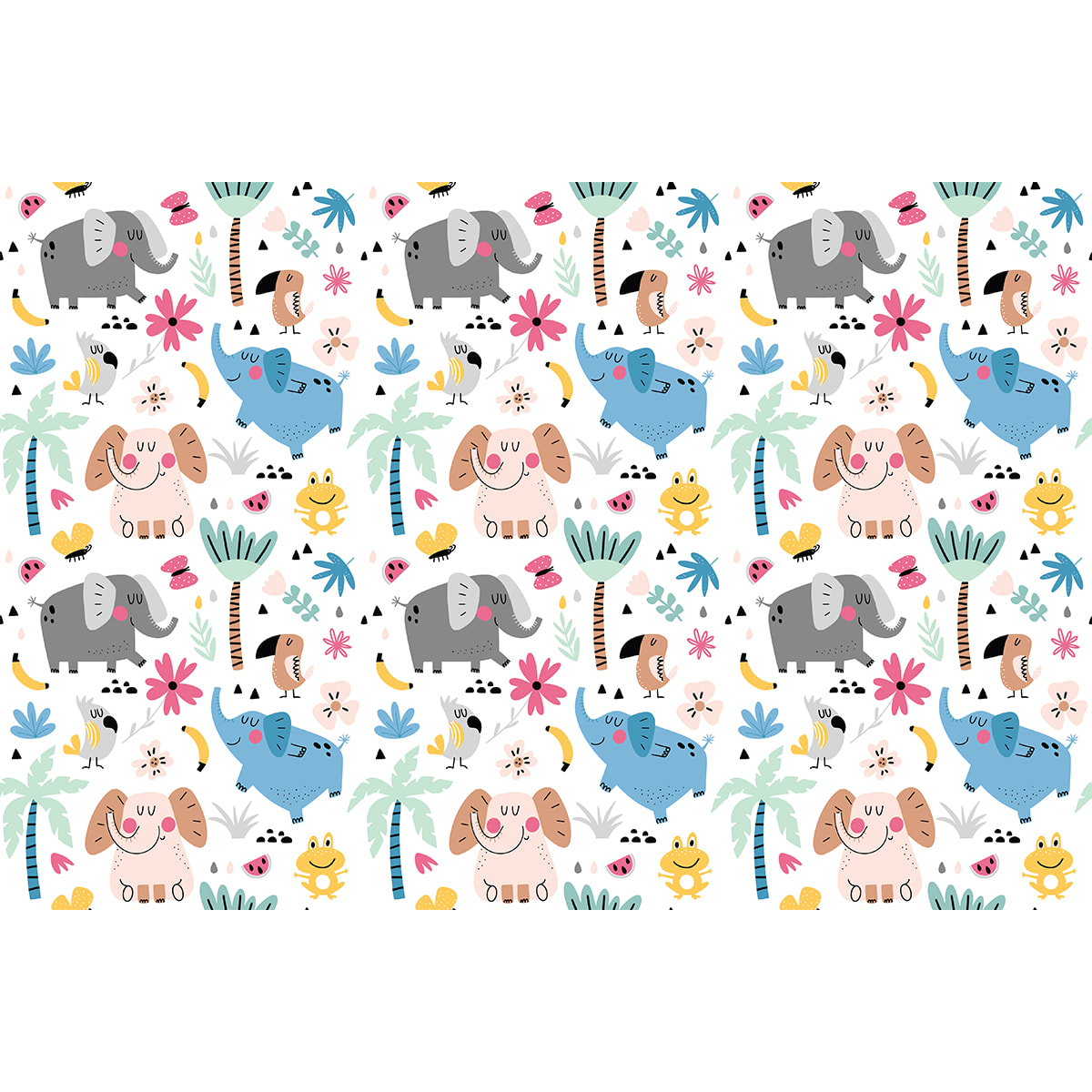 Sticker meuble pour enfant éléphants dans un champs de palmiers 40 x 60 cm