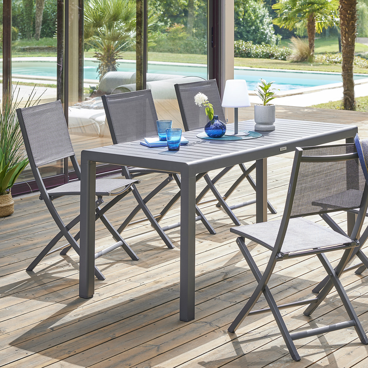Lot de 4 chaises de jardin pliantes Essentia Anthracite & Graphite