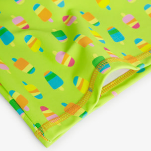 Camiseta bebé niño, poliamida estampada, verde, mangas