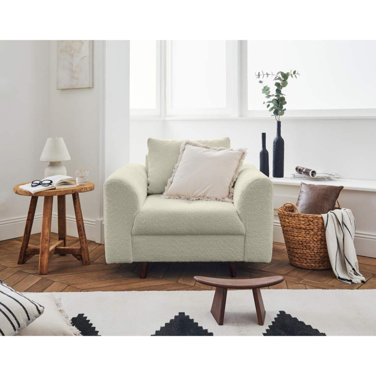 Rune - fauteuil - en tissu bouclette - Beige