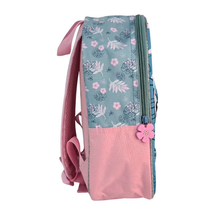 Stitch Pink Mochila Preescolar 3D. Bolsillo lateral. Espaldera acolchada.
