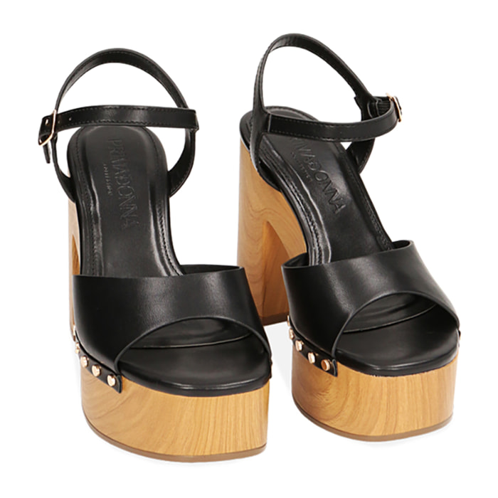 Sandalias negras con plataforma, tacón de 11,5 cm