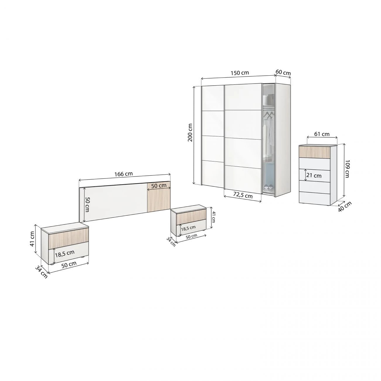 Dormitorio Nitza 5C Plus V1 Blanco Artik (Blanco Mate) - Natur