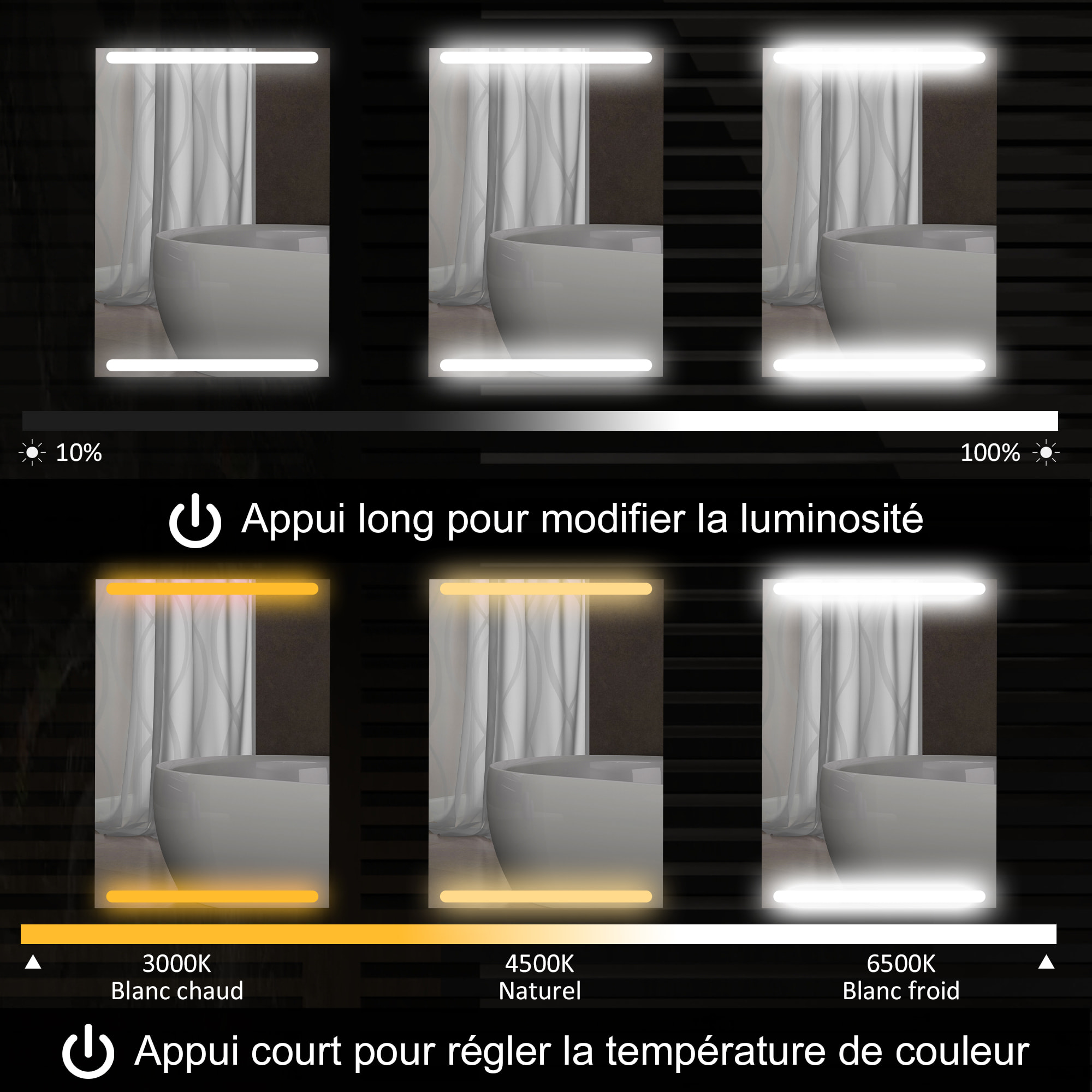 Armoire murale salle de bain  1 porte miroir lumineux LED intégré 50 x 70 cm 2 étagères verre effet bois