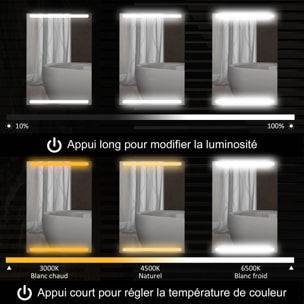 Armoire murale salle de bain  1 porte miroir lumineux LED intégré 50 x 70 cm 2 étagères verre effet bois