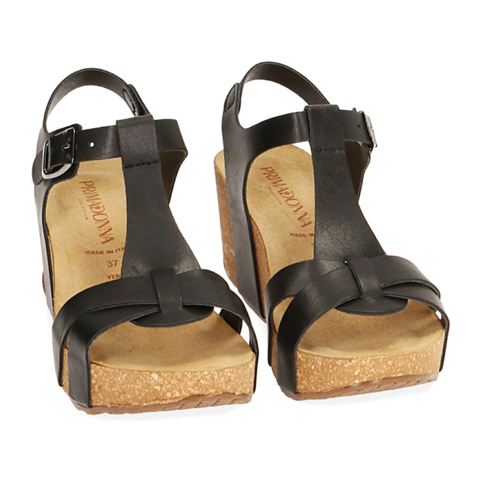 Sandali neri, zeppa fussbett 5,5 cm