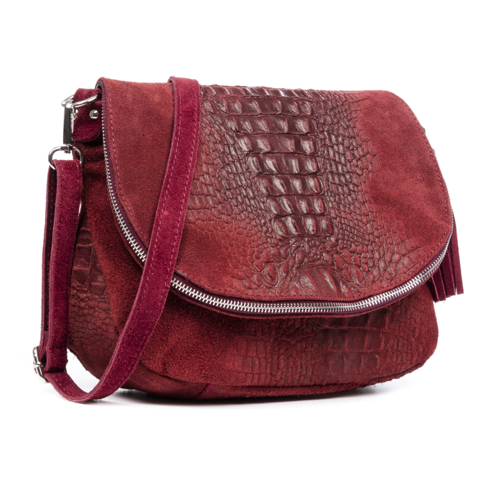 Amanda Borsa a tracolla Donna.Pelle autentica Camoscio Incisione Coccodrillo