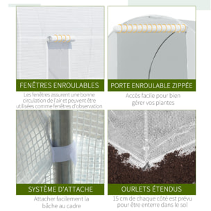 Serre de jardin tunnel surface sol 9 m² 4,5L x 2l x 2H m châssis tubulaire renforcé 18 mm 6 fenêtres blanc