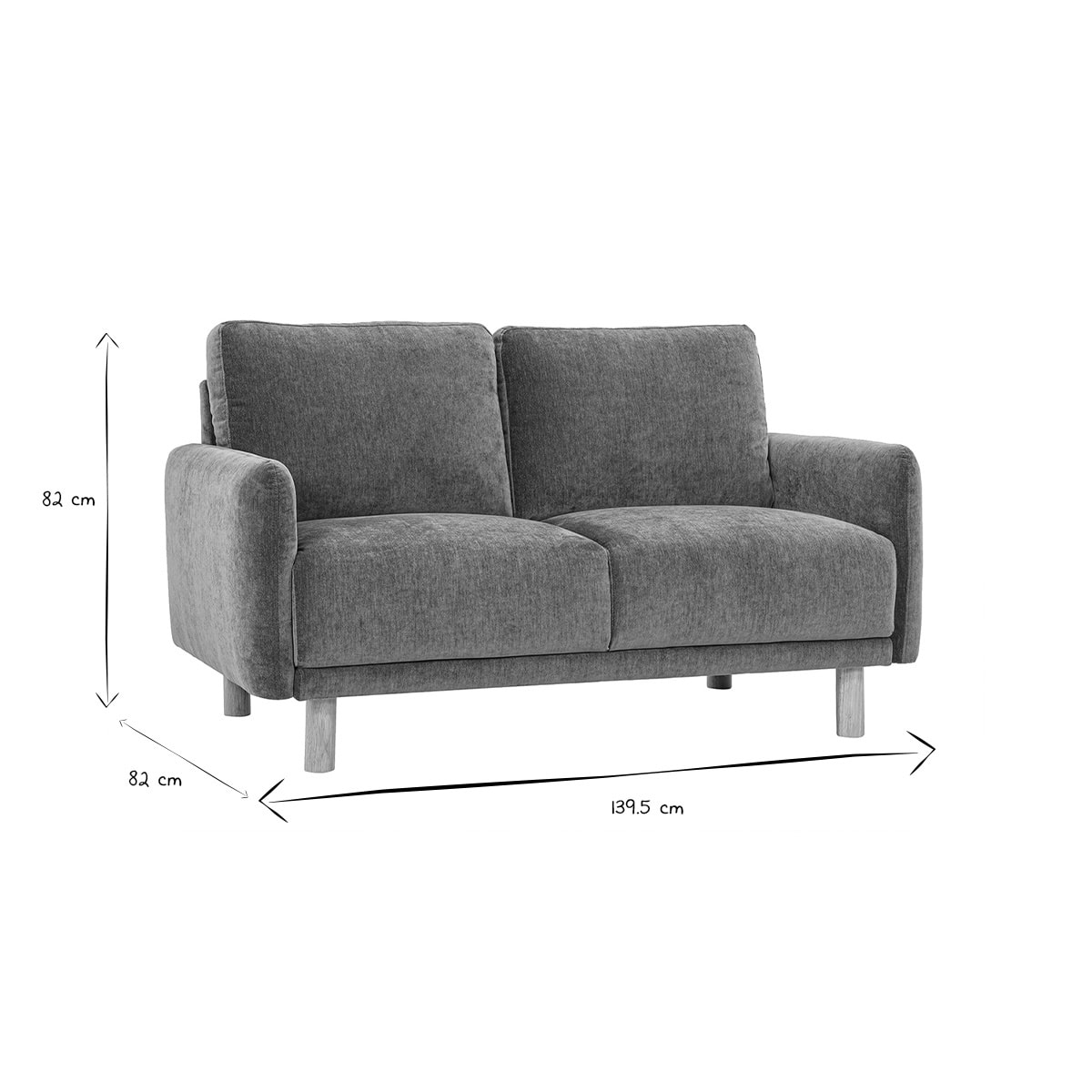 Canapé design 2 places en tissu effet velours vert kaki et bois clair BONO