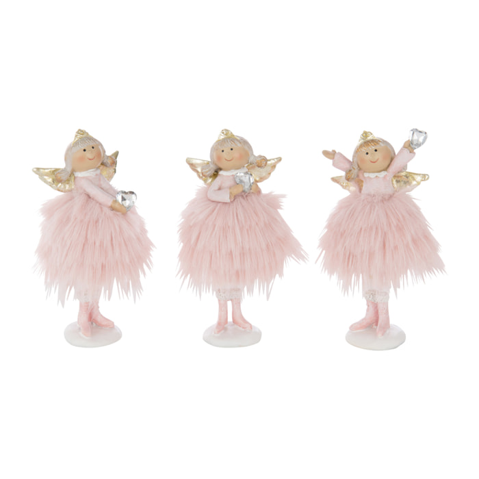 J-Line figurine Ange Coeur - polyrésine - rose - small - 3 pcs