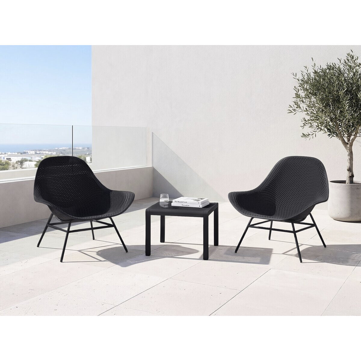 Lot de 2 fauteuils de jardin avec table basse "Soléna" - Noir