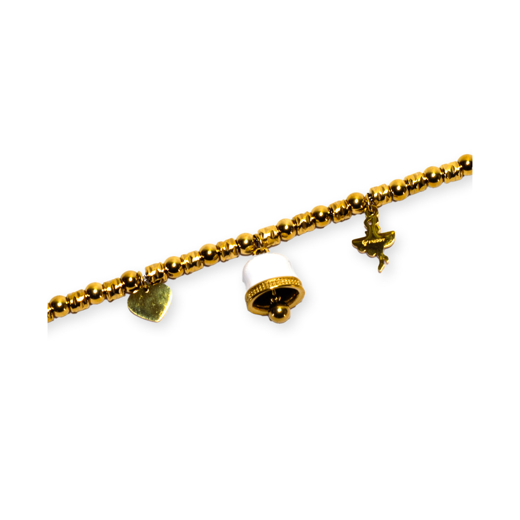 Bracciale in Acciaio Gold a sfere con charms bianco e strass