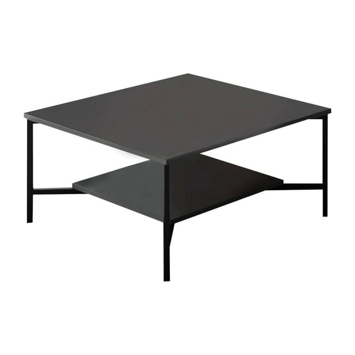 Tavolino da salotto Mia, Tavolo basso da caffè, Portariviste per divano, Ripiano da soggiorno, 80x80h40 cm, Antracite e Nero