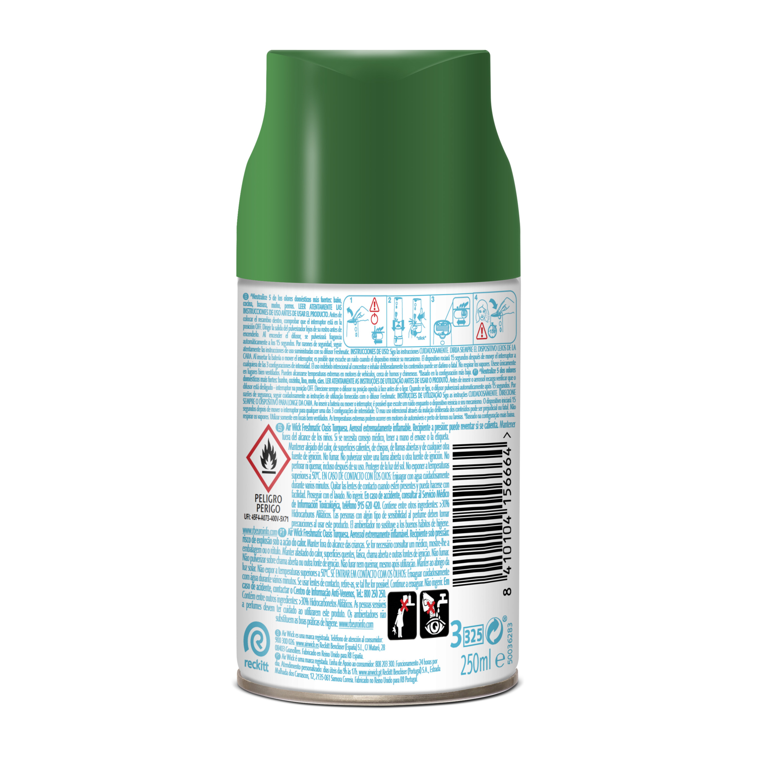 Air Wick Freshmatic Edición Limitada Viaja desde casa - Ambientador spray automático, esencia para casa con aroma a Entre dos aguas (Oasis Turquesa) - Recambio