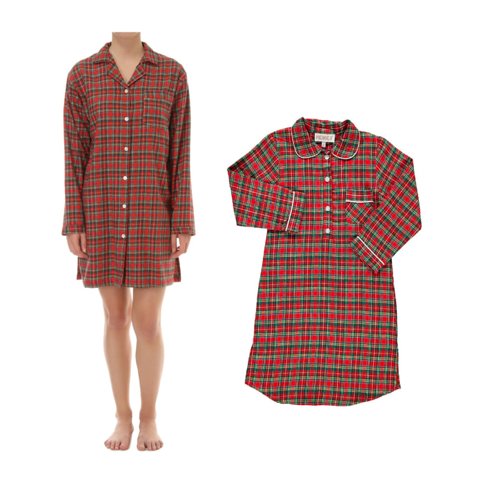 PACK Camicia da notte mamma e bimba DONNA BAMBINA scozzese rosso