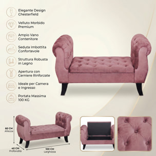 Divanetto Contenitore Imbottito in Effetto Velluto con Vano Contenitore Integrato, Seduta Elegante dallo Stile Classico per Camera da Letto, Ingresso e Soggiorno