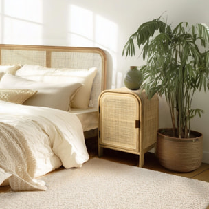AMY - Chevet forme arrondie mindi et rotin naturel 1 porte 1 étagère AMY