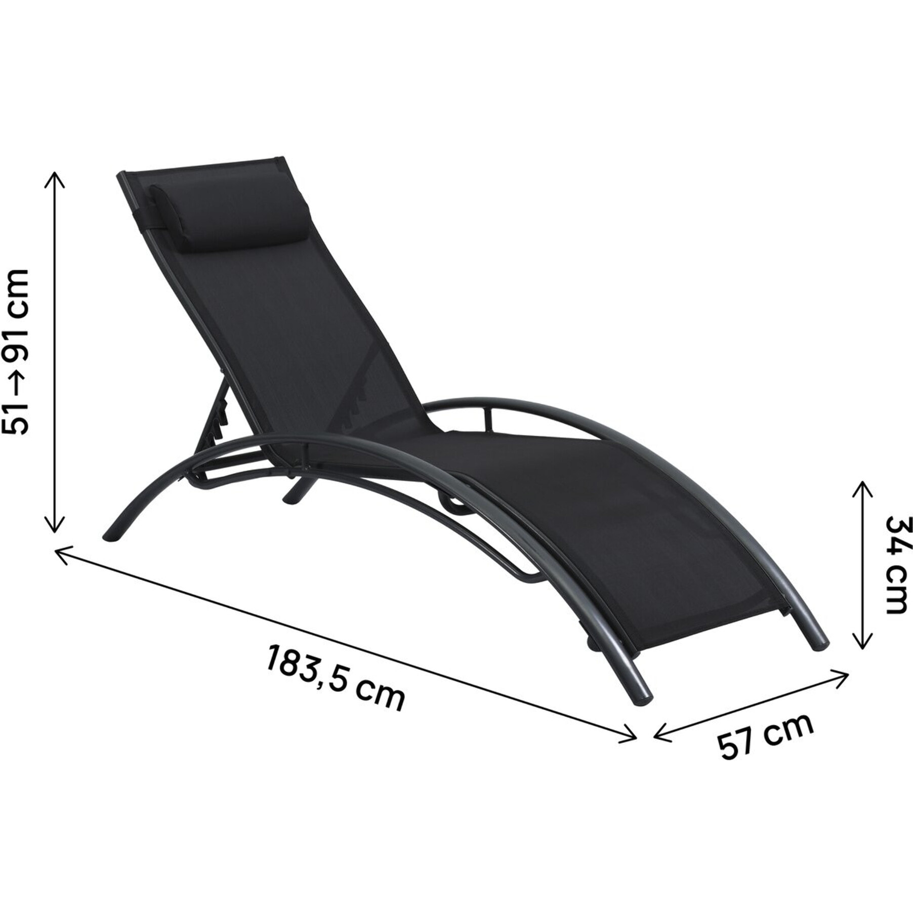 Lot de 2 bains de soleil en aluminium Beauty "Phoenix" Noir