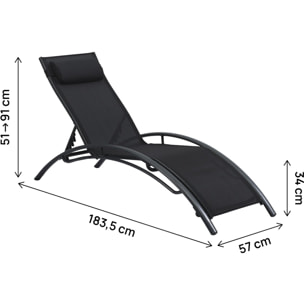 Lot de 2 bains de soleil en aluminium Beauty "Phoenix" Noir