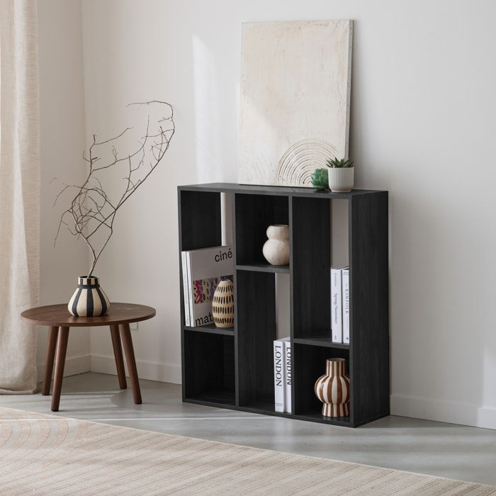 Etagère bibliothèque décor bois 3 étagères 6 compartiments PIETER