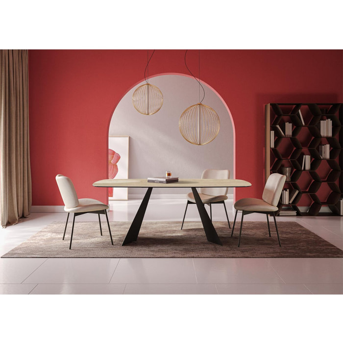 TAVOLO FISSO PRISMA TRAVERTINO - GRIGIO CARBONE, BOTTE BORDO INCLINATO, GRES TRAVERTINO BEIGE