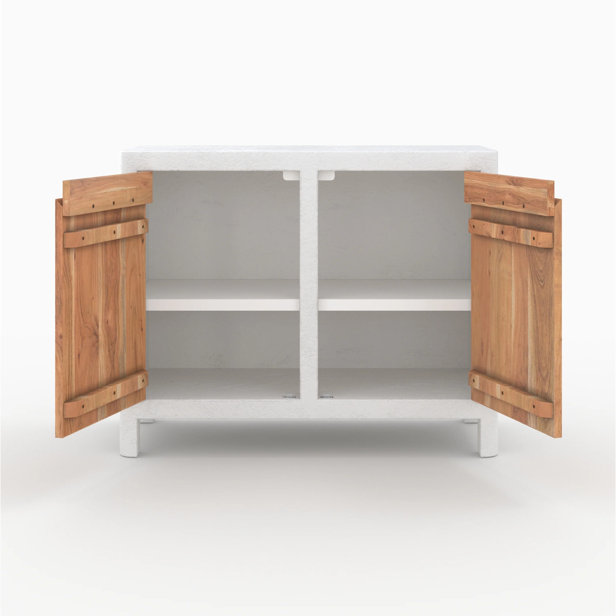 Petit buffet en béton blanc cassé et bois d'acacia - Tierra