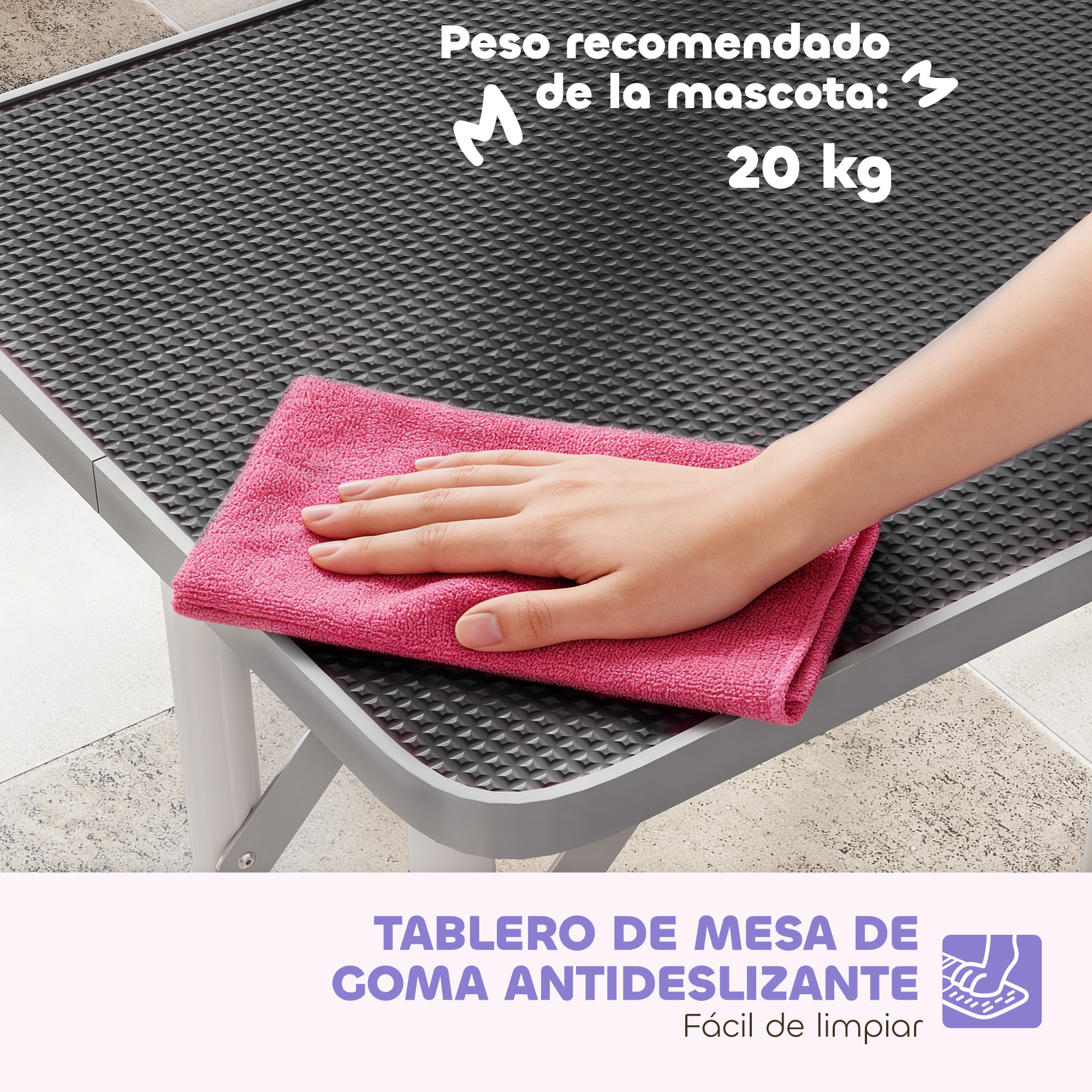 PawHut Mesa de Peluquería Canina Plegable, Mesa de Aseo con Encimera Antideslizante, Brazo de Acero Inoxidable Ajustable, para Perros Pequeños y Medianos, 81x48,5x80 cm, Negro