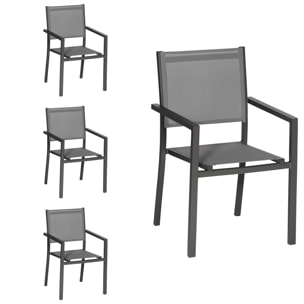 Lot de 4 chaises en aluminium anthracite - textilène gris