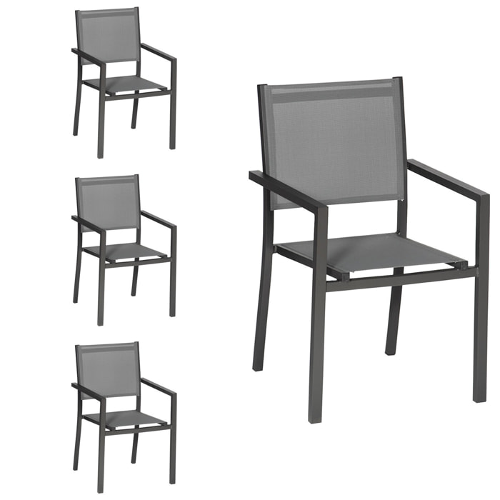 Lot de 4 chaises en aluminium anthracite - textilène gris