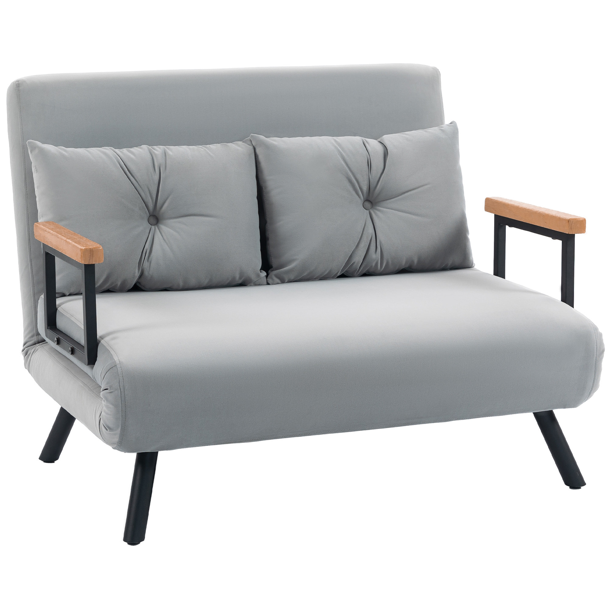 Sofá Cama de 2 Plazas 4 en 1, Sofá Cama Plegable Tapizado en Terciopelo con Respaldo Ajustable de 5 Niveles y Almohadas Acolchadas, para Oficina, Dormitorio, Salón, 102x73x81 cm, Gris Claro