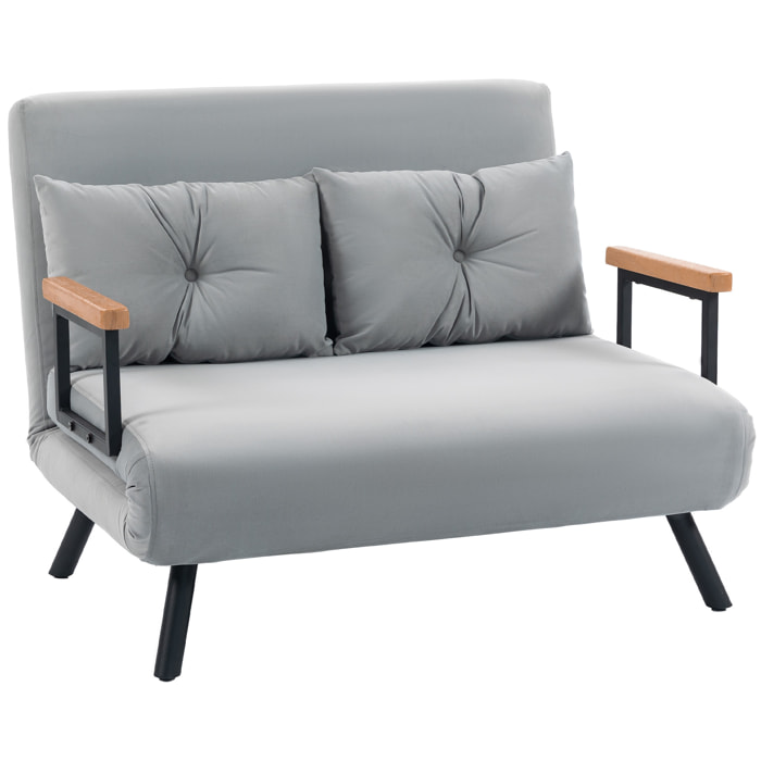 Sofá Cama de 2 Plazas 4 en 1, Sofá Cama Plegable Tapizado en Terciopelo con Respaldo Ajustable de 5 Niveles y Almohadas Acolchadas, para Oficina, Dormitorio, Salón, 102x73x81 cm, Gris Claro