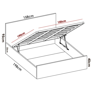 Letto matrimoniale Piglione, Sommier giroletto rete inclusa, Struttura letto contenitore per materasso di 150x190 cm, 197x158h95 cm, Rovere