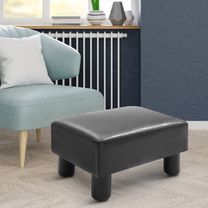 Reposapiés de Salón Taburete Bajo Tapizado en Cuero Sintético Otomana Rectangular con Estructura de Plástico para Sala de Estar Dormitorio Negro