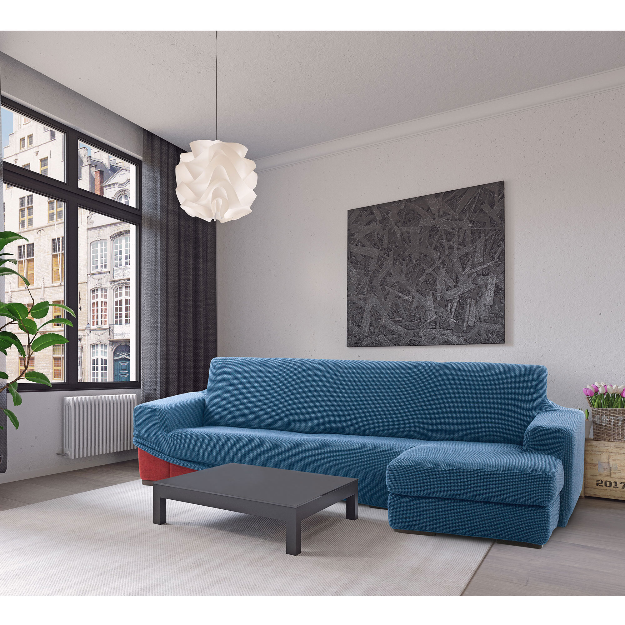 Funda para Chaise Longue derecho (visto de frente) brazo corto SÚPER ELÁSTICA modelo HELENA