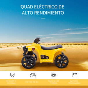 Quad Eléctrico para Niños 18-36 Meses Cuatrimoto Infantil a Batería 6V con Faros Bocina Velocidad 0-3 km/h Avance y Retroceso 65x40x43 cm Amarillo