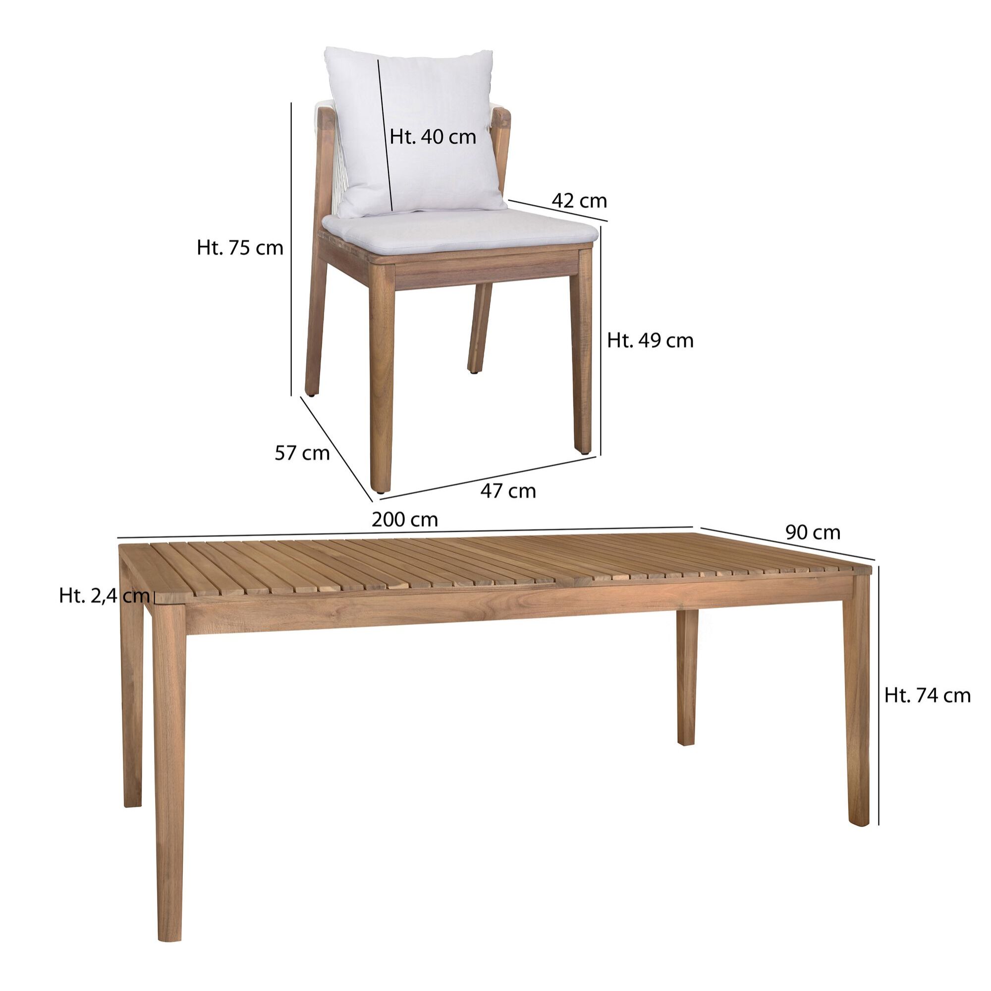 Ensemble de jardin table et 8 chaises en bois avec coussin FIDJI