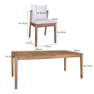 Ensemble de jardin table et 8 chaises en bois avec coussin FIDJI