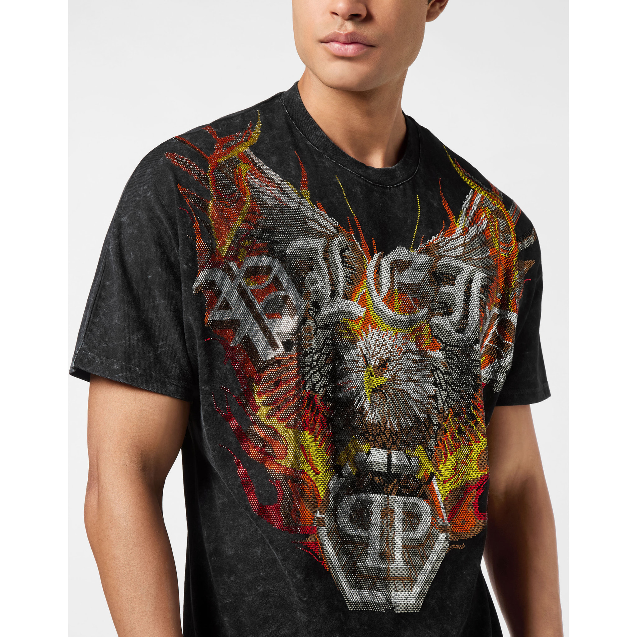 PHILIPP PLEIN Camiseta de cuello redondo y corte kimono EAGLE