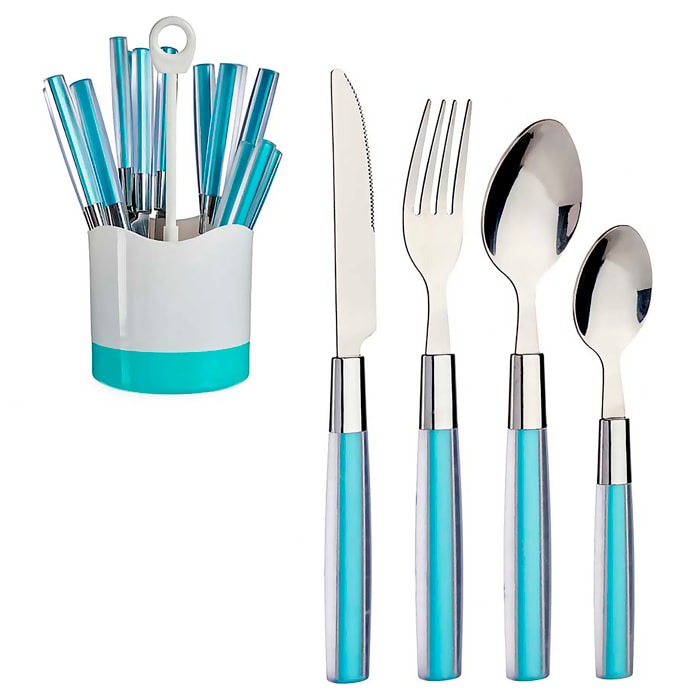 SET 16 CUBIERTOS ACERO INOXIDABLE MANGO PS AZUL
