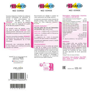 PEDIAKID - Sirop Nez-Gorge - Complément Alimentaire Naturel - Formule Exclusive au Sirop d'Agave - Confort Respiratoires - Arôme Naturel Miel-Citron