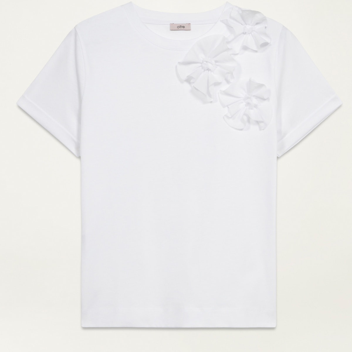 Oltre - T-shirt con fiori applicati - Bianco