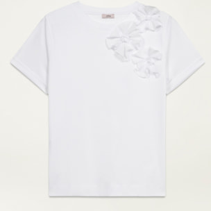 Oltre - T-shirt con fiori applicati - Bianco