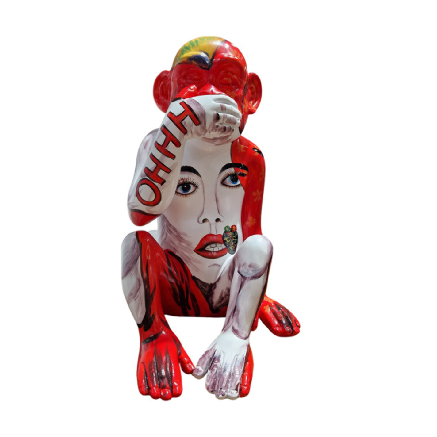 Statue singe rouge assis en résine H39cm - MARLIN
