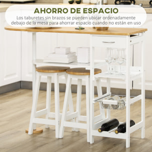 Juego de Muebles Altos con Mesa y 2 Taburetes con 1 Cajón 2 Estantes para Cocina